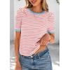 image:imagePRETTYGARDEN Womens Puff Short Sleeve Summer Tops 2026 Casual Ribbed Knit Work Basic Tees Crewneck Spring Striped T ShirtsPink