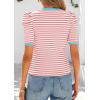 image:imagePRETTYGARDEN Womens Puff Short Sleeve Summer Tops 2026 Casual Ribbed Knit Work Basic Tees Crewneck Spring Striped T ShirtsPink