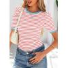 image:imagePRETTYGARDEN Womens Puff Short Sleeve Summer Tops 2026 Casual Ribbed Knit Work Basic Tees Crewneck Spring Striped T ShirtsPink