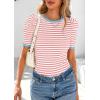 image:imagePRETTYGARDEN Womens Puff Short Sleeve Summer Tops 2026 Casual Ribbed Knit Work Basic Tees Crewneck Spring Striped T ShirtsPink