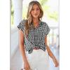 image:imagePRETTYGARDEN Womens Short Sleeve Shirts Plaid Button Down Blouse Dressy Casual 2026 Summer Spring Business Gingham Work TopsBlack