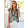 image:imagePRETTYGARDEN Womens Short Sleeve Shirts Plaid Button Down Blouse Dressy Casual 2026 Summer Spring Business Gingham Work TopsBlack