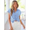image:imagePRETTYGARDEN Womens Short Sleeve Shirts Plaid Button Down Blouse Dressy Casual 2026 Summer Spring Business Gingham Work TopsBlue