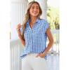 image:imagePRETTYGARDEN Womens Short Sleeve Shirts Plaid Button Down Blouse Dressy Casual 2026 Summer Spring Business Gingham Work TopsBlue