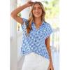 image:imagePRETTYGARDEN Womens Short Sleeve Shirts Plaid Button Down Blouse Dressy Casual 2026 Summer Spring Business Gingham Work TopsBlue