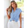 image:imagePRETTYGARDEN Womens Short Sleeve Shirts Plaid Button Down Blouse Dressy Casual 2026 Summer Spring Business Gingham Work TopsBlue