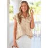 image:imagePRETTYGARDEN Womens Short Sleeve Shirts Plaid Button Down Blouse Dressy Casual 2026 Summer Spring Business Gingham Work TopsBrown