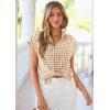 image:imagePRETTYGARDEN Womens Short Sleeve Shirts Plaid Button Down Blouse Dressy Casual 2026 Summer Spring Business Gingham Work TopsBrown