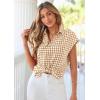 image:imagePRETTYGARDEN Womens Short Sleeve Shirts Plaid Button Down Blouse Dressy Casual 2026 Summer Spring Business Gingham Work TopsBrown