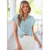 image:imagePRETTYGARDEN Womens Short Sleeve Shirts Plaid Button Down Blouse Dressy Casual 2026 Summer Spring Business Gingham Work TopsGrey Blue
