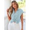image:imagePRETTYGARDEN Womens Short Sleeve Shirts Plaid Button Down Blouse Dressy Casual 2026 Summer Spring Business Gingham Work TopsGrey Blue