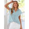 image:imagePRETTYGARDEN Womens Short Sleeve Shirts Plaid Button Down Blouse Dressy Casual 2026 Summer Spring Business Gingham Work TopsGrey Blue