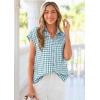 image:imagePRETTYGARDEN Womens Short Sleeve Shirts Plaid Button Down Blouse Dressy Casual 2026 Summer Spring Business Gingham Work TopsGrey Blue