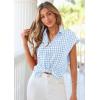image:imagePRETTYGARDEN Womens Short Sleeve Shirts Plaid Button Down Blouse Dressy Casual 2026 Summer Spring Business Gingham Work TopsLight Blue