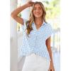 image:imagePRETTYGARDEN Womens Short Sleeve Shirts Plaid Button Down Blouse Dressy Casual 2026 Summer Spring Business Gingham Work TopsLight Blue