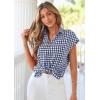 image:imagePRETTYGARDEN Womens Short Sleeve Shirts Plaid Button Down Blouse Dressy Casual 2026 Summer Spring Business Gingham Work TopsNavy