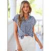 image:imagePRETTYGARDEN Womens Short Sleeve Shirts Plaid Button Down Blouse Dressy Casual 2026 Summer Spring Business Gingham Work TopsNavy