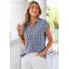 image:imagePRETTYGARDEN Womens Short Sleeve Shirts Plaid Button Down Blouse Dressy Casual 2026 Summer Spring Business Gingham Work TopsNavy