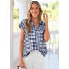 image:imagePRETTYGARDEN Womens Short Sleeve Shirts Plaid Button Down Blouse Dressy Casual 2026 Summer Spring Business Gingham Work TopsNavy