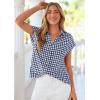 image:imagePRETTYGARDEN Womens Short Sleeve Shirts Plaid Button Down Blouse Dressy Casual 2026 Summer Spring Business Gingham Work TopsNavy