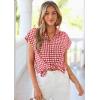 image:imagePRETTYGARDEN Womens Short Sleeve Shirts Plaid Button Down Blouse Dressy Casual 2026 Summer Spring Business Gingham Work TopsWine Red