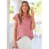 image:imagePRETTYGARDEN Womens Short Sleeve Shirts Plaid Button Down Blouse Dressy Casual 2026 Summer Spring Business Gingham Work TopsWine Red