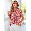 image:imagePRETTYGARDEN Womens Short Sleeve Shirts Plaid Button Down Blouse Dressy Casual 2026 Summer Spring Business Gingham Work TopsWine Red