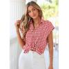 image:imagePRETTYGARDEN Womens Short Sleeve Shirts Plaid Button Down Blouse Dressy Casual 2026 Summer Spring Business Gingham Work TopsWine Red