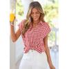image:imagePRETTYGARDEN Womens Short Sleeve Shirts Plaid Button Down Blouse Dressy Casual 2026 Summer Spring Business Gingham Work TopsWine Red