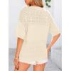 image:imagePRETTYGARDEN Womens Short Sleeve Sweater Tops 2026 Spring Summer Casual V Neck Ribbed Knit Trendy Eyelet Blouse T ShirtsApricot