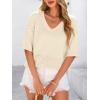 image:imagePRETTYGARDEN Womens Short Sleeve Sweater Tops 2026 Spring Summer Casual V Neck Ribbed Knit Trendy Eyelet Blouse T ShirtsApricot