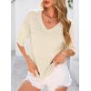 image:imagePRETTYGARDEN Womens Short Sleeve Sweater Tops 2026 Spring Summer Casual V Neck Ribbed Knit Trendy Eyelet Blouse T ShirtsApricot