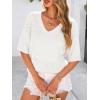 image:imagePRETTYGARDEN Womens Short Sleeve Sweater Tops 2026 Spring Summer Casual V Neck Ribbed Knit Trendy Eyelet Blouse T ShirtsBeige White