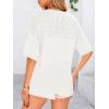image:imagePRETTYGARDEN Womens Short Sleeve Sweater Tops 2026 Spring Summer Casual V Neck Ribbed Knit Trendy Eyelet Blouse T ShirtsBeige White