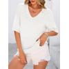 image:imagePRETTYGARDEN Womens Short Sleeve Sweater Tops 2026 Spring Summer Casual V Neck Ribbed Knit Trendy Eyelet Blouse T ShirtsBeige White
