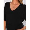 image:imagePRETTYGARDEN Womens Short Sleeve Sweater Tops 2026 Spring Summer Casual V Neck Ribbed Knit Trendy Eyelet Blouse T ShirtsBlack