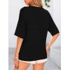 image:imagePRETTYGARDEN Womens Short Sleeve Sweater Tops 2026 Spring Summer Casual V Neck Ribbed Knit Trendy Eyelet Blouse T ShirtsBlack
