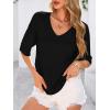 image:imagePRETTYGARDEN Womens Short Sleeve Sweater Tops 2026 Spring Summer Casual V Neck Ribbed Knit Trendy Eyelet Blouse T ShirtsBlack