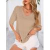 image:imagePRETTYGARDEN Womens Short Sleeve Sweater Tops 2026 Spring Summer Casual V Neck Ribbed Knit Trendy Eyelet Blouse T ShirtsDark Apricot
