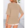 image:imagePRETTYGARDEN Womens Short Sleeve Sweater Tops 2026 Spring Summer Casual V Neck Ribbed Knit Trendy Eyelet Blouse T ShirtsDark Apricot