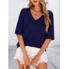 image:imagePRETTYGARDEN Womens Short Sleeve Sweater Tops 2026 Spring Summer Casual V Neck Ribbed Knit Trendy Eyelet Blouse T ShirtsDark Royal Blue