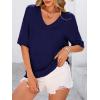 image:imagePRETTYGARDEN Womens Short Sleeve Sweater Tops 2026 Spring Summer Casual V Neck Ribbed Knit Trendy Eyelet Blouse T ShirtsDark Royal Blue
