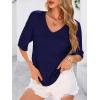 image:imagePRETTYGARDEN Womens Short Sleeve Sweater Tops 2026 Spring Summer Casual V Neck Ribbed Knit Trendy Eyelet Blouse T ShirtsDark Royal Blue