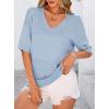 image:imagePRETTYGARDEN Womens Short Sleeve Sweater Tops 2026 Spring Summer Casual V Neck Ribbed Knit Trendy Eyelet Blouse T ShirtsLight Blue