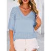 image:imagePRETTYGARDEN Womens Short Sleeve Sweater Tops 2026 Spring Summer Casual V Neck Ribbed Knit Trendy Eyelet Blouse T ShirtsLight Blue