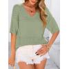 image:imagePRETTYGARDEN Womens Short Sleeve Sweater Tops 2026 Spring Summer Casual V Neck Ribbed Knit Trendy Eyelet Blouse T ShirtsMid Green