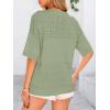 image:imagePRETTYGARDEN Womens Short Sleeve Sweater Tops 2026 Spring Summer Casual V Neck Ribbed Knit Trendy Eyelet Blouse T ShirtsMid Green