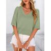 image:imagePRETTYGARDEN Womens Short Sleeve Sweater Tops 2026 Spring Summer Casual V Neck Ribbed Knit Trendy Eyelet Blouse T ShirtsMid Green