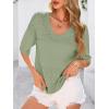 image:imagePRETTYGARDEN Womens Short Sleeve Sweater Tops 2026 Spring Summer Casual V Neck Ribbed Knit Trendy Eyelet Blouse T ShirtsMid Green