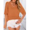 image:imagePRETTYGARDEN Womens Short Sleeve Sweater Tops 2026 Spring Summer Casual V Neck Ribbed Knit Trendy Eyelet Blouse T ShirtsOrange Red